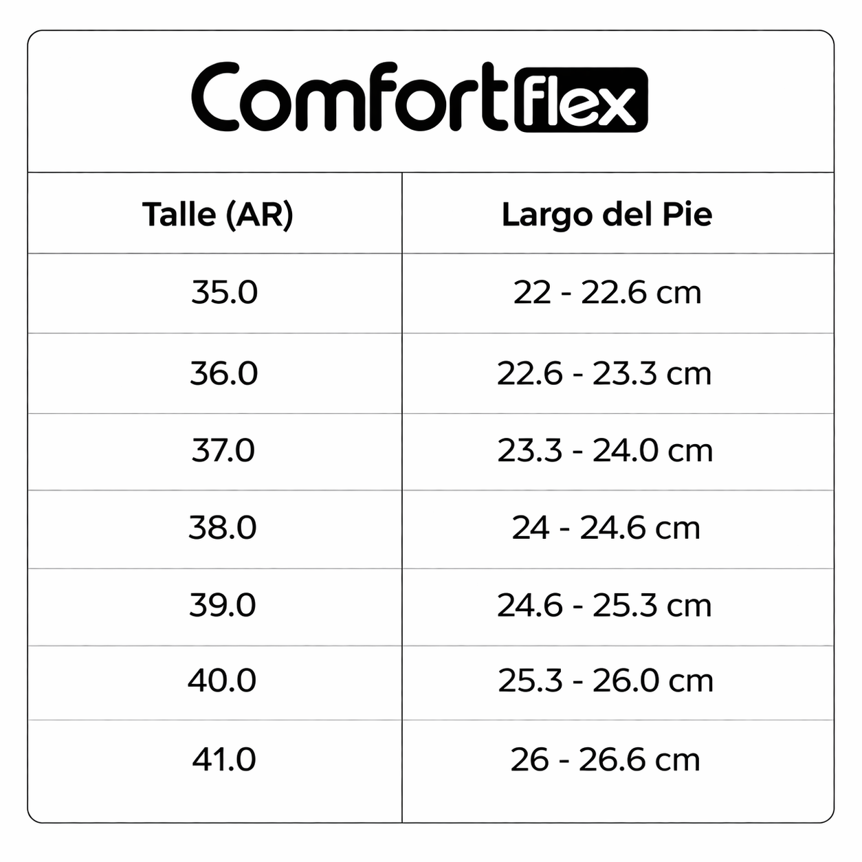 Guia de talles comfortflex